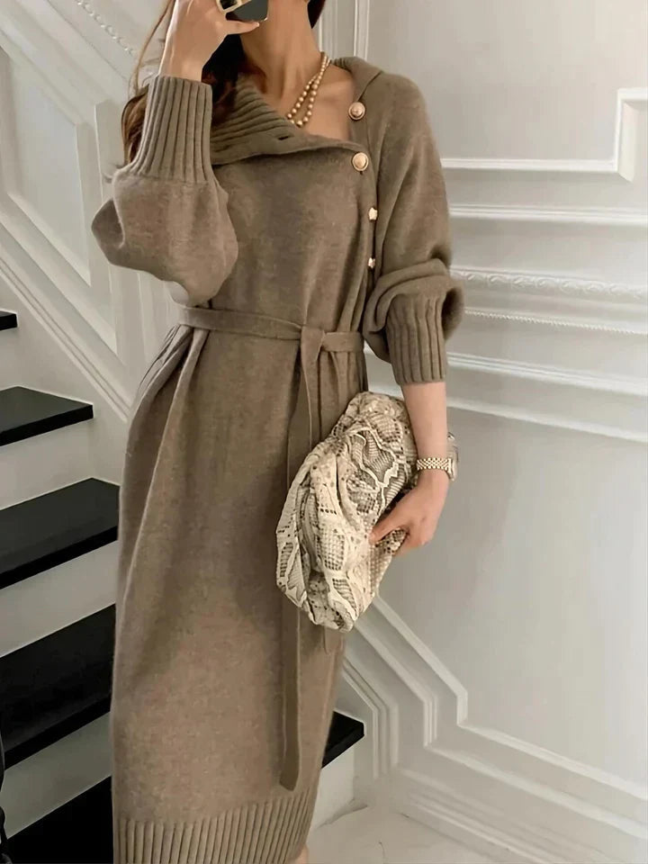 Womens Elegant Turtleneck Tie Waist Sweater Winter Dress Knit 0
