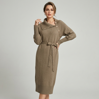 Womens Elegant Turtleneck Tie Waist Sweater Winter Dress Knit