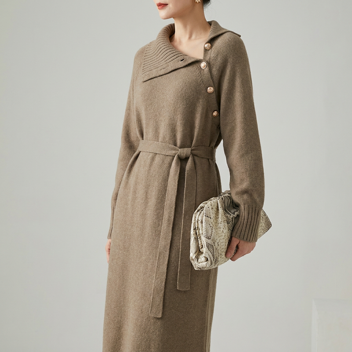 Womens Elegant Turtleneck Tie Waist Sweater Winter Dress Knit 4