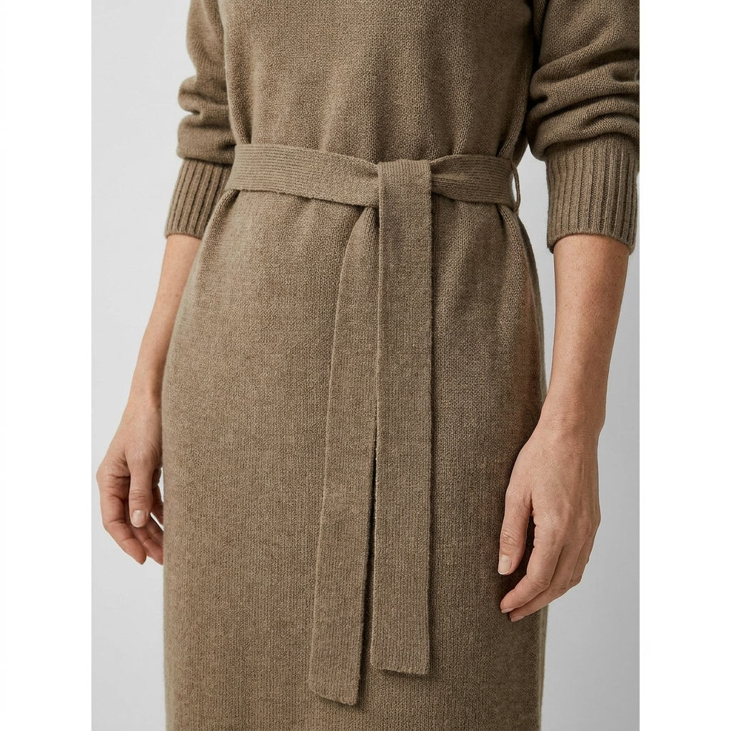 Womens Elegant Turtleneck Tie Waist Sweater Winter Dress Knit 5
