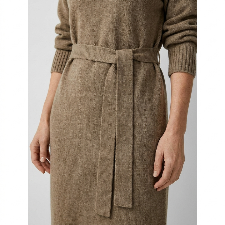 Womens Elegant Turtleneck Tie Waist Sweater Winter Dress Knit 5