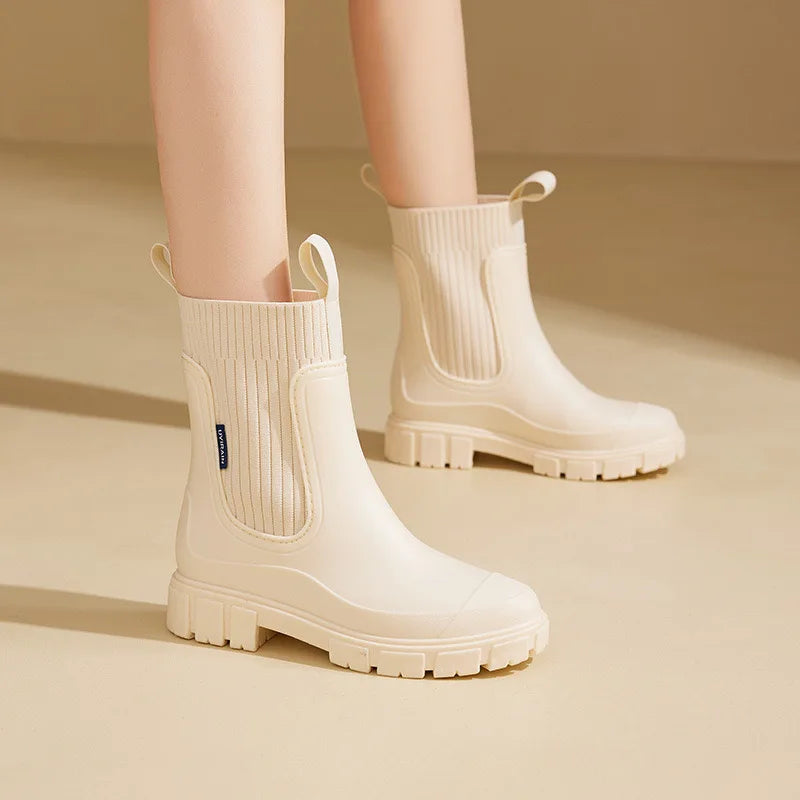 Womens Elegant Waterproof Non-Slip Boots Leather 5