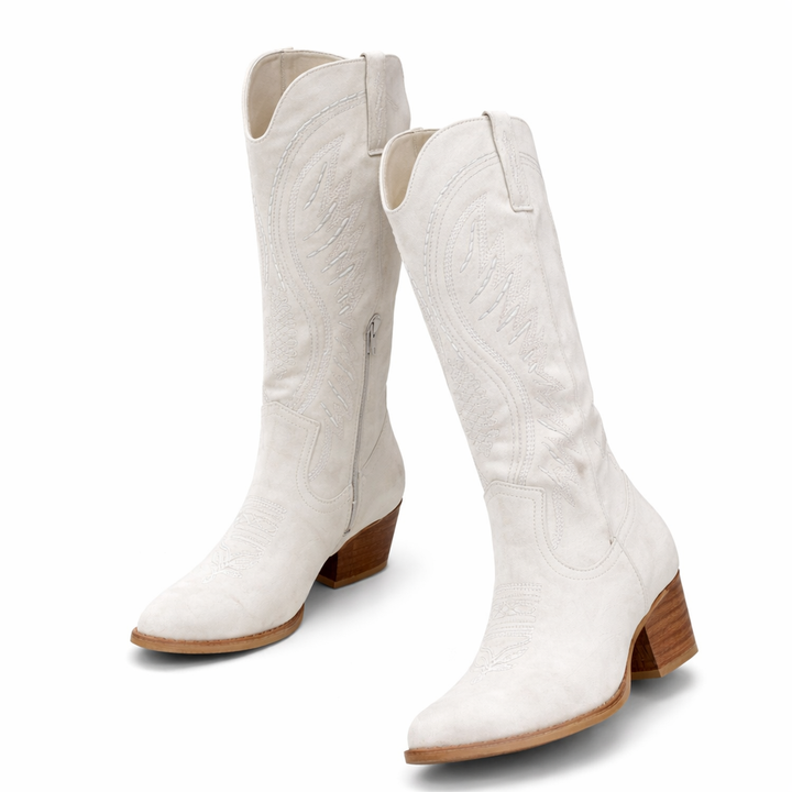 Womens Embroidered Suede Mid-Calf Cowboy Boots Western 3