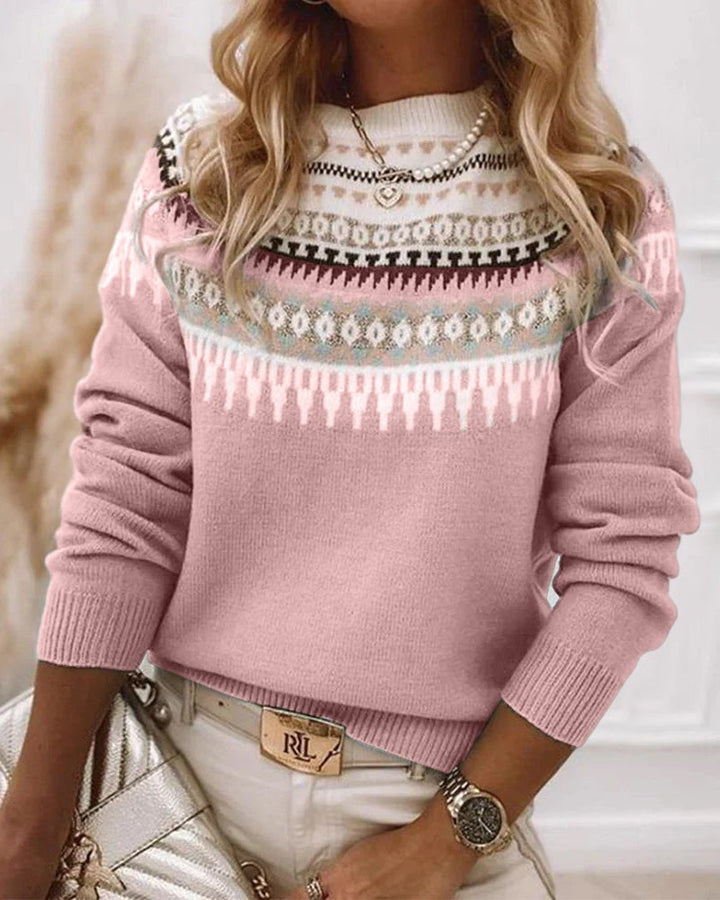Womens Fair Isle Knit Jumper Soft Two Tone Casual Knit 2