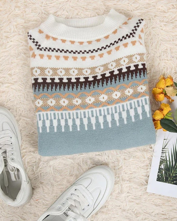 Womens Fair Isle Knit Jumper Soft Two Tone Casual Knit 6