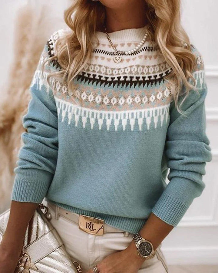 Womens Fair Isle Knit Jumper Soft Two Tone Casual Knit 8