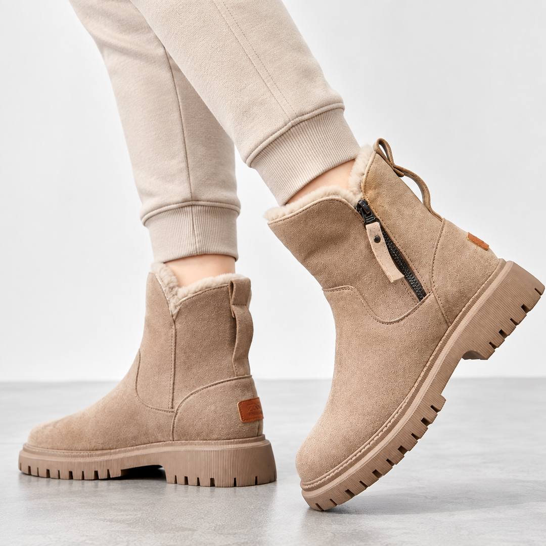 Womens Faux Fur Lined Chunky Sole Ankle Boots 0