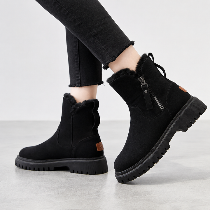 Womens Faux Fur Lined Chunky Sole Ankle Boots 1