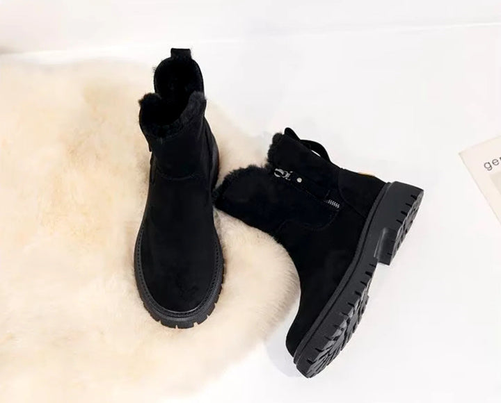Womens Faux Fur Lined Chunky Sole Ankle Boots 4