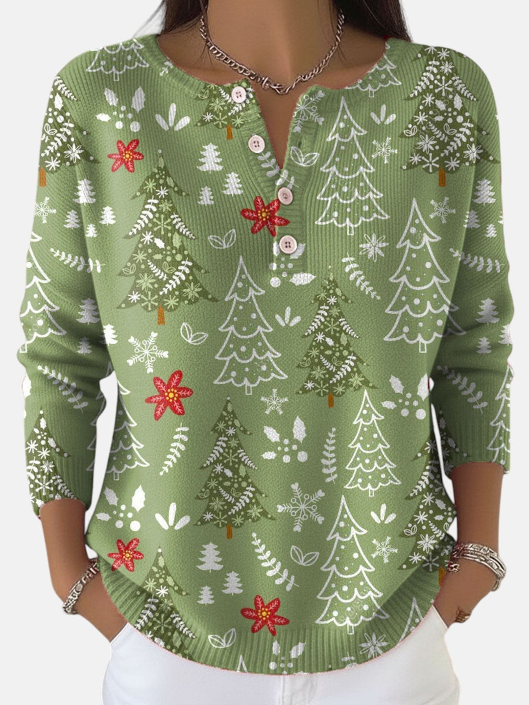 Womens Festive Button Front Sweater Knit Winter Comfort 0