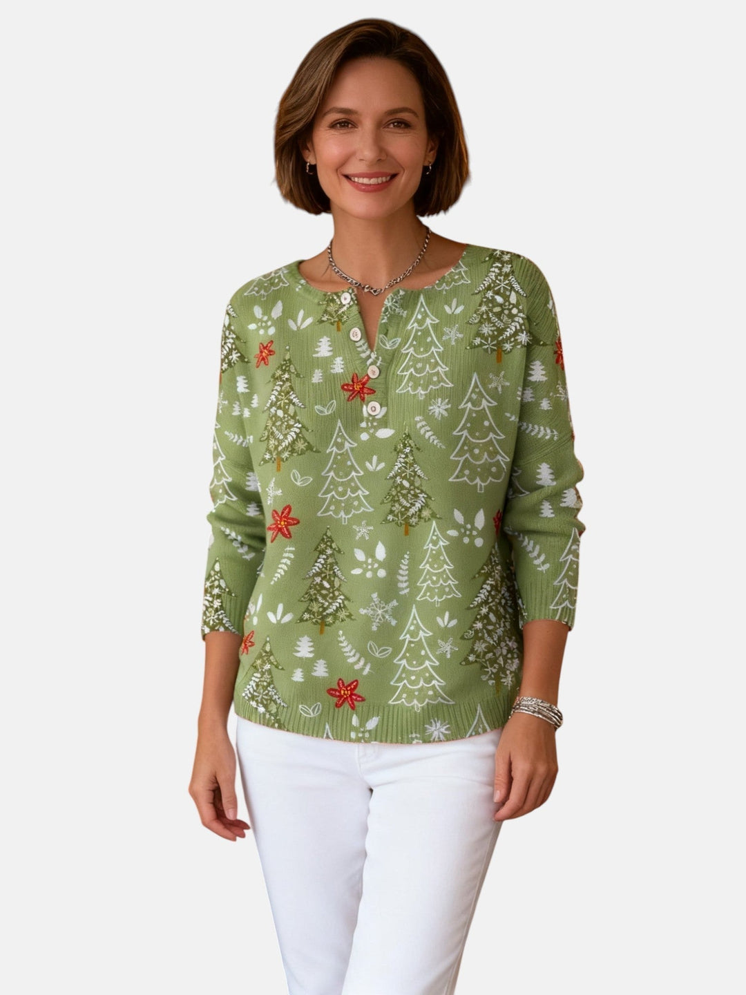 Womens Festive Button Front Sweater Knit Winter Comfort 1