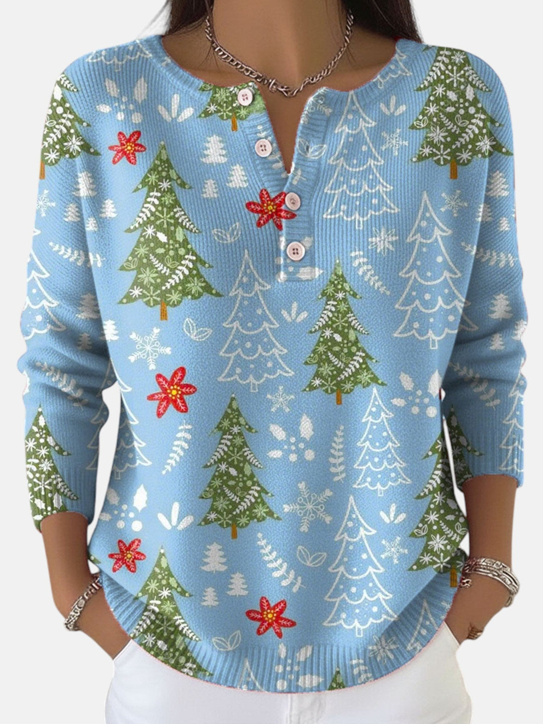 Womens Festive Button Front Sweater Knit Winter Comfort 3