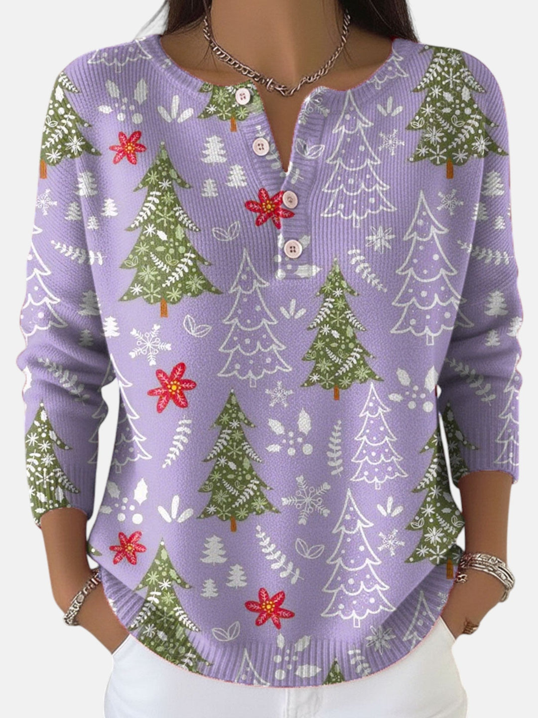 Womens Festive Button Front Sweater Knit Winter Comfort 5