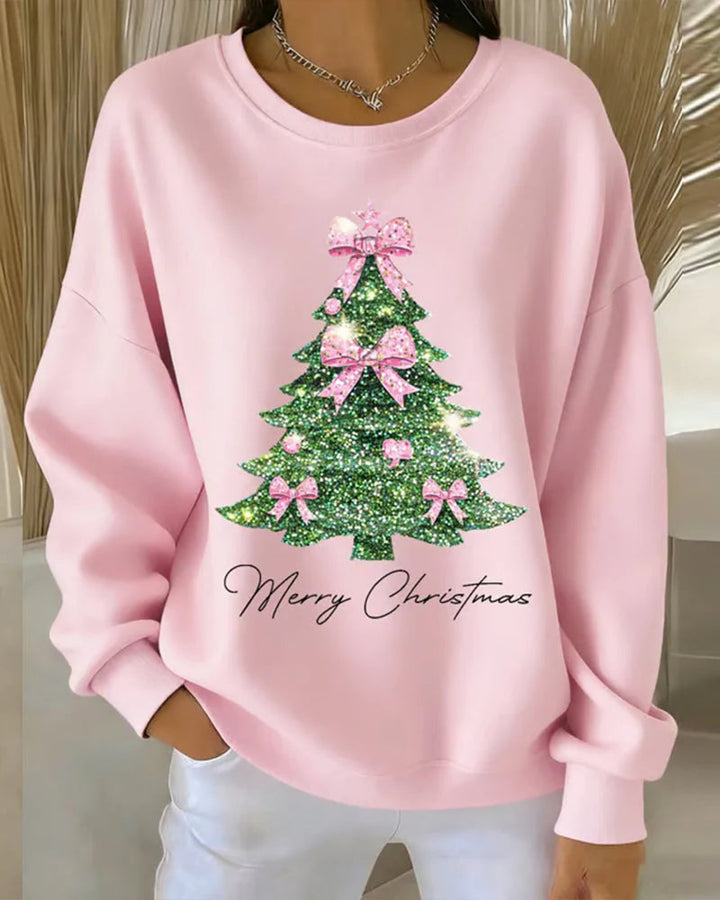 Womens Festive Christmas Tree Long Sleeve Sweatshirt Cotton 0