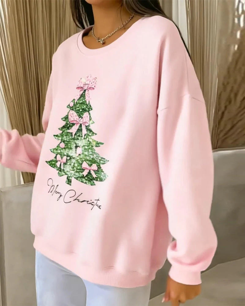 Womens Festive Christmas Tree Long Sleeve Sweatshirt Cotton 1