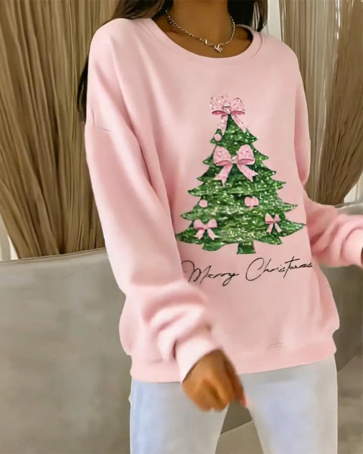 Womens Festive Christmas Tree Long Sleeve Sweatshirt Cotton 2