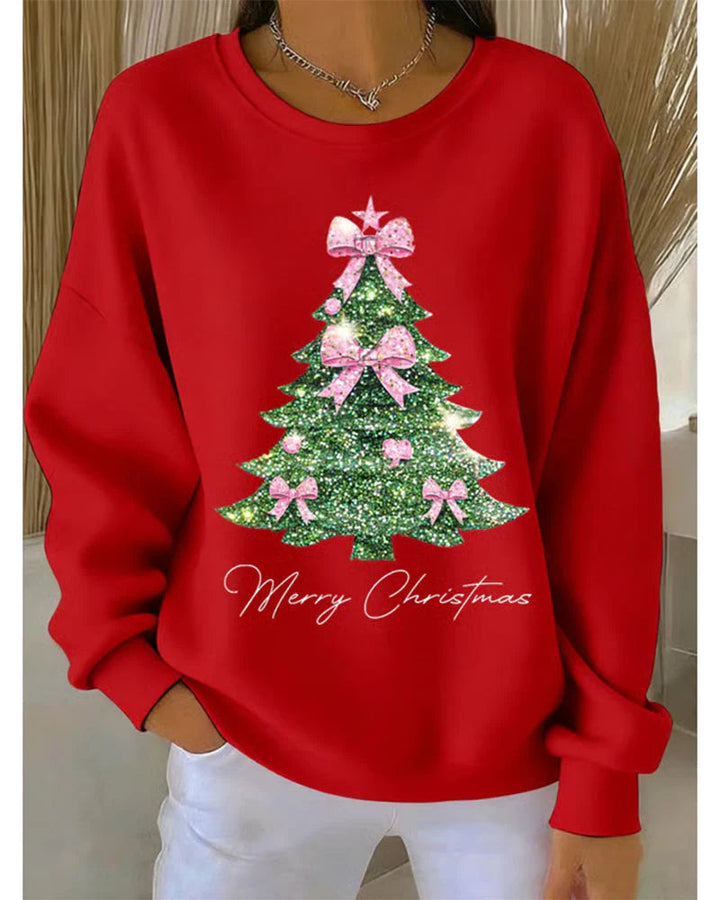 Womens Festive Christmas Tree Long Sleeve Sweatshirt Cotton 3