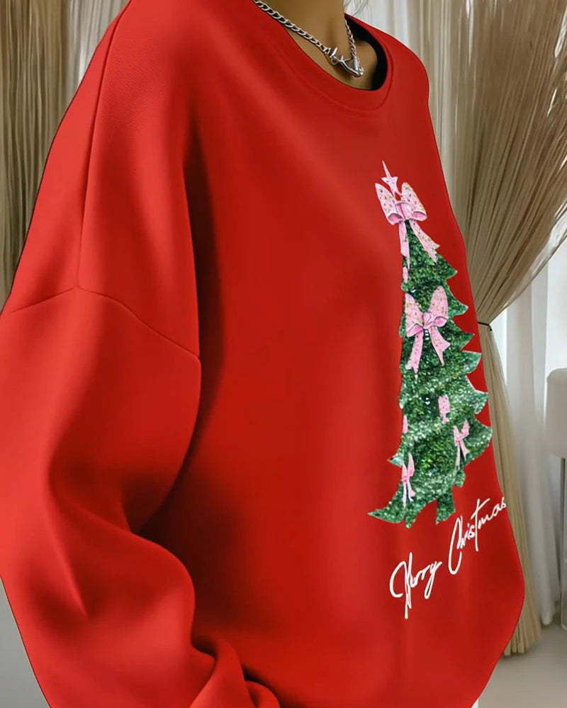 Womens Festive Christmas Tree Long Sleeve Sweatshirt Cotton 4