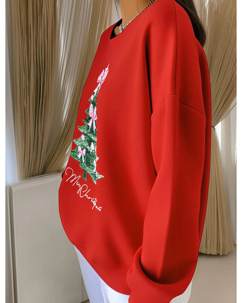 Womens Festive Christmas Tree Long Sleeve Sweatshirt Cotton 5