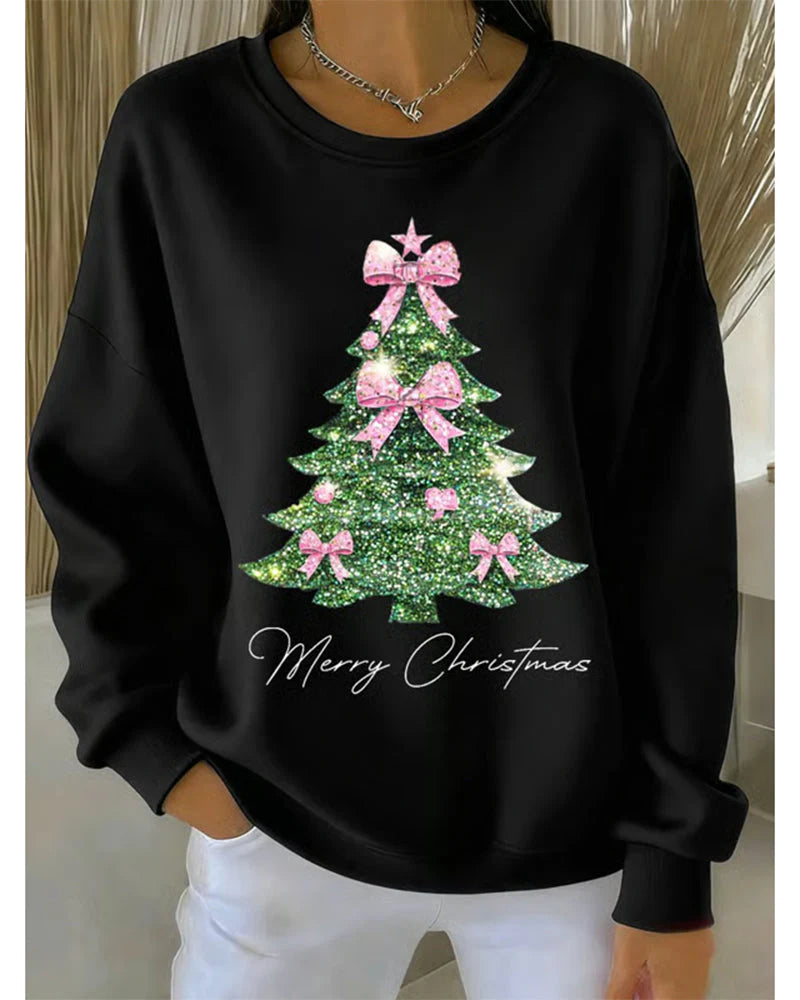 Womens Festive Christmas Tree Long Sleeve Sweatshirt Cotton 6