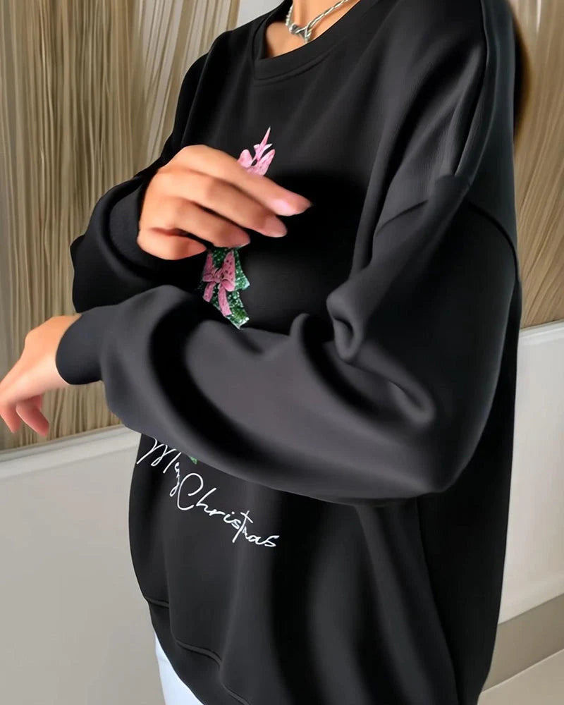 Womens Festive Christmas Tree Long Sleeve Sweatshirt Cotton 7