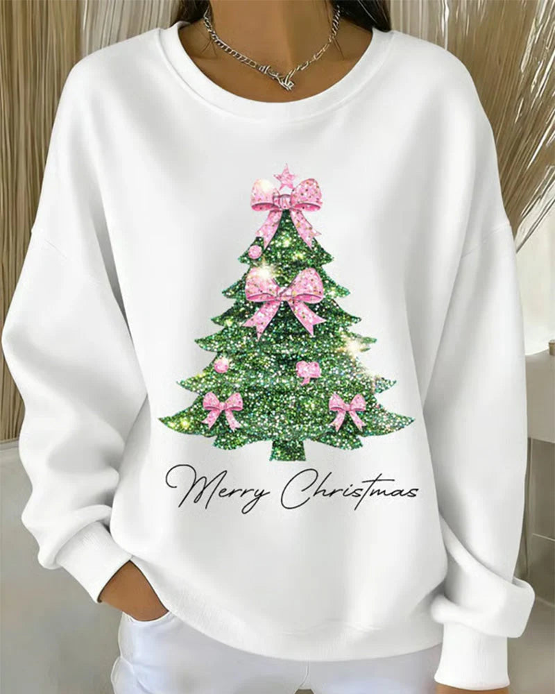 Womens Festive Christmas Tree Long Sleeve Sweatshirt Cotton 8