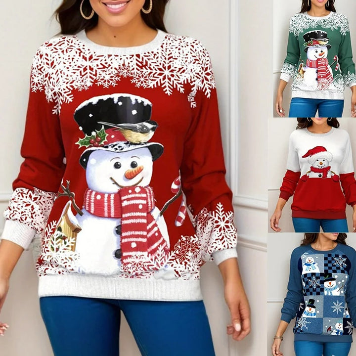 Womens Festive Snowman Long Sleeve Jumper Knit Pullover 1