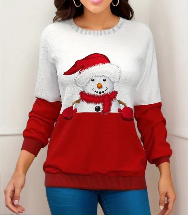 Womens Festive Snowman Long Sleeve Jumper Knit Pullover 2