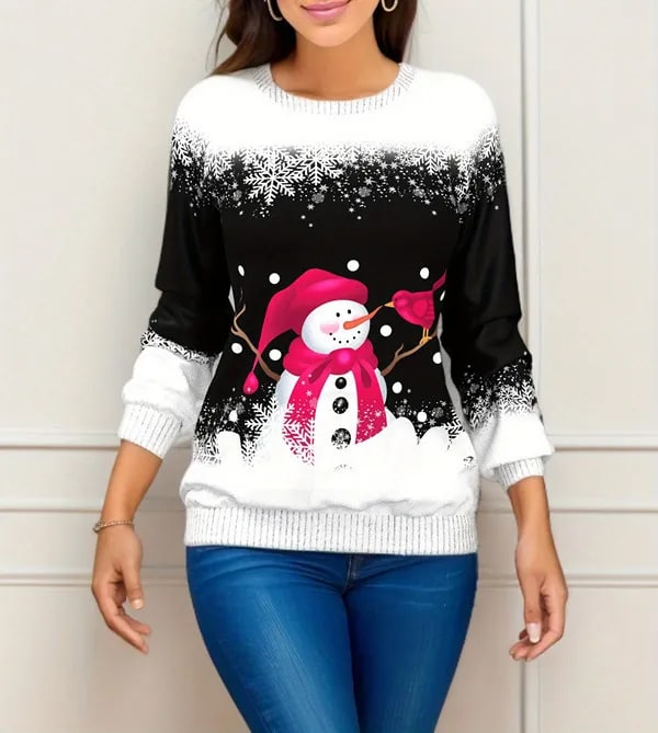 Womens Festive Snowman Long Sleeve Jumper Knit Pullover 3
