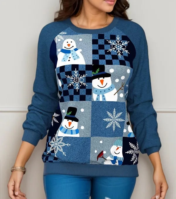Womens Festive Snowman Long Sleeve Jumper Knit Pullover 4
