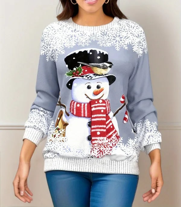 Womens Festive Snowman Long Sleeve Jumper Knit Pullover 5