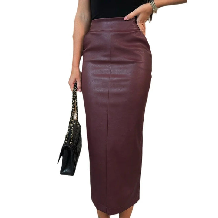 Womens Fitted High Waist Midi Skirt Faux Leather 5