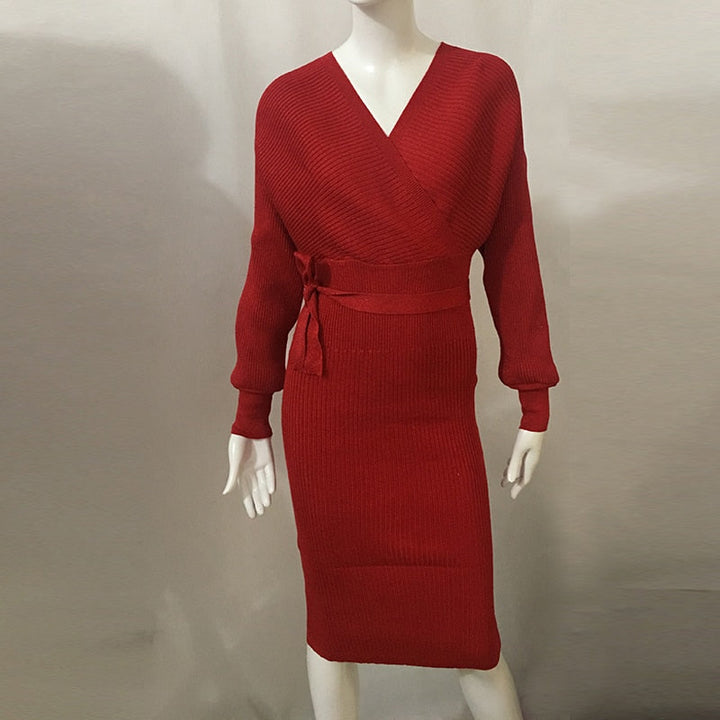 Womens Floral Bohemian Batwing Midi Winter Dress Knitted 1