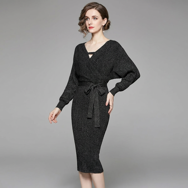 Womens Floral Bohemian Batwing Midi Winter Dress Knitted 9