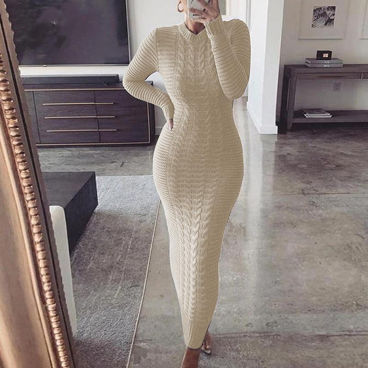 Womens Floral Bohemian Long Sleeve Bodycon Maxi Winter Dress Knit 0