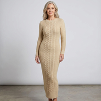 Womens Floral Bohemian Long Sleeve Bodycon Maxi Winter Dress Knit