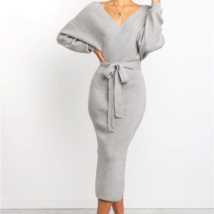 Womens Floral Bohemian Long Sleeve Wrap Midi Winter Dress Knit 2