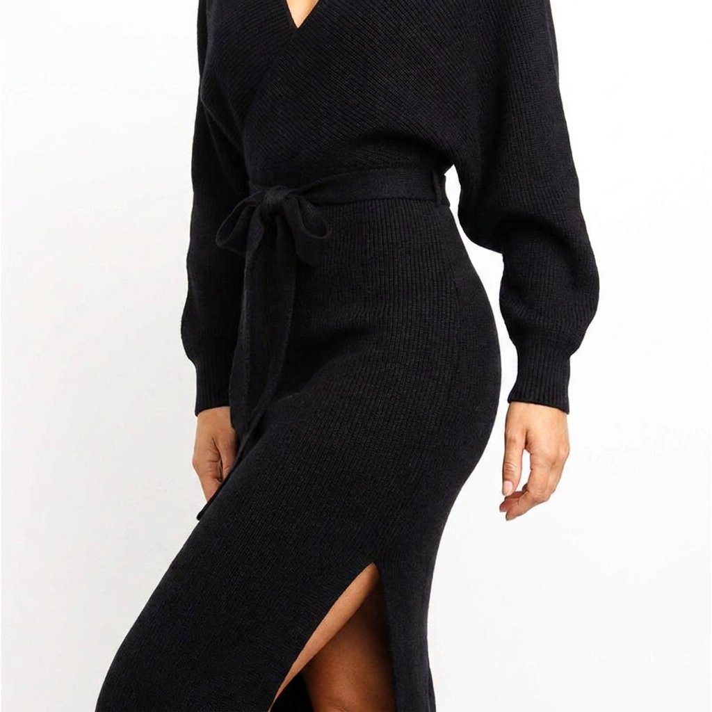 Womens Floral Bohemian Long Sleeve Wrap Midi Winter Dress Knit 7