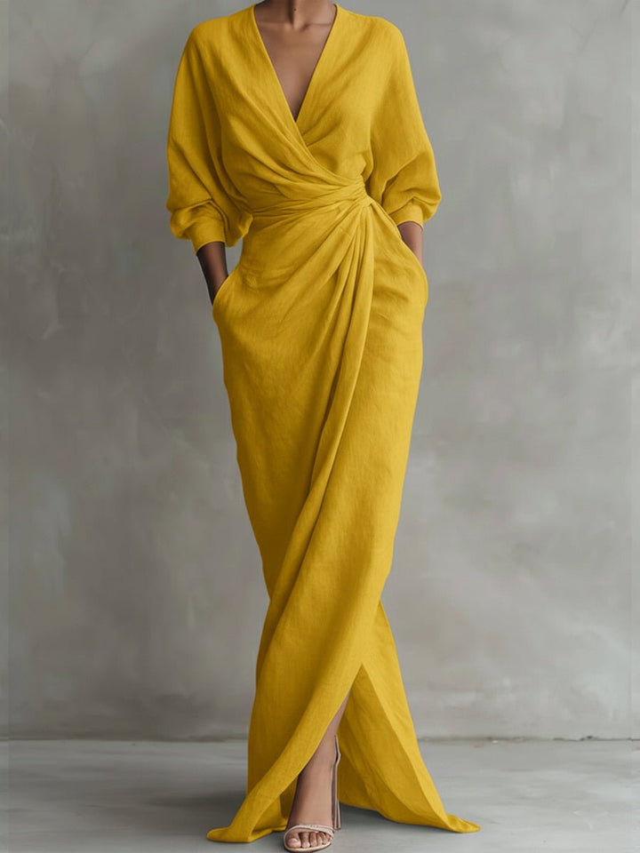 Womens Floral Draped Wrap V-Neck Maxi Dress With Pockets 6