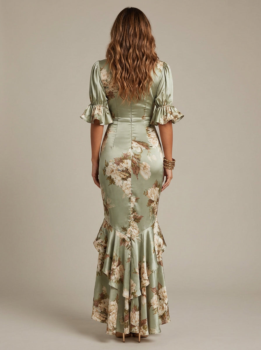 Amara | Women's Floral Wrap Maxi Wedding Guest Dress – V-Neck Design