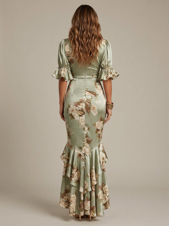 Amara | Women's Floral Wrap Maxi Wedding Guest Dress – V-Neck Design