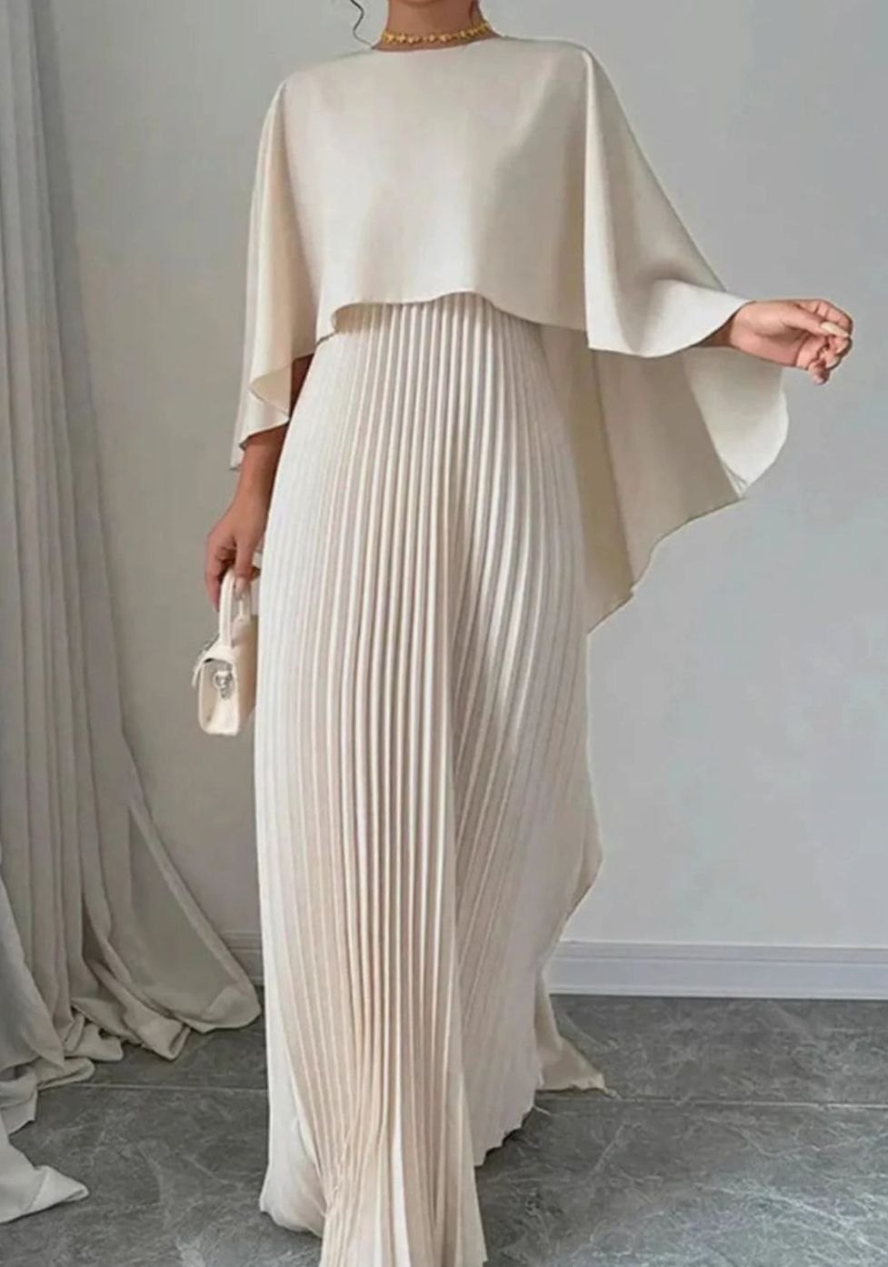 Womens Formal Long Sleeve Batwing Cape Maxi Dress Chiffon 0