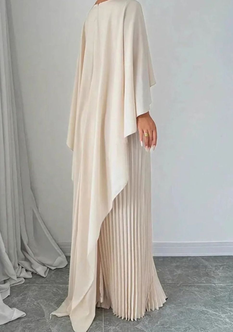 Womens Formal Long Sleeve Batwing Cape Maxi Dress Chiffon 1