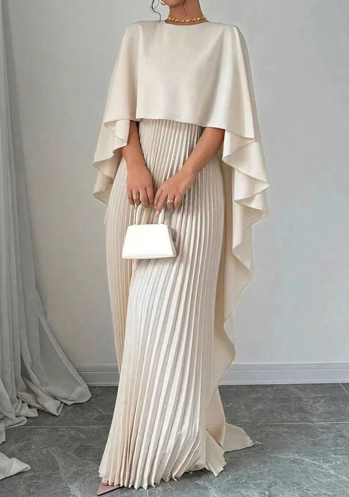 Womens Formal Long Sleeve Batwing Cape Maxi Dress Chiffon 2