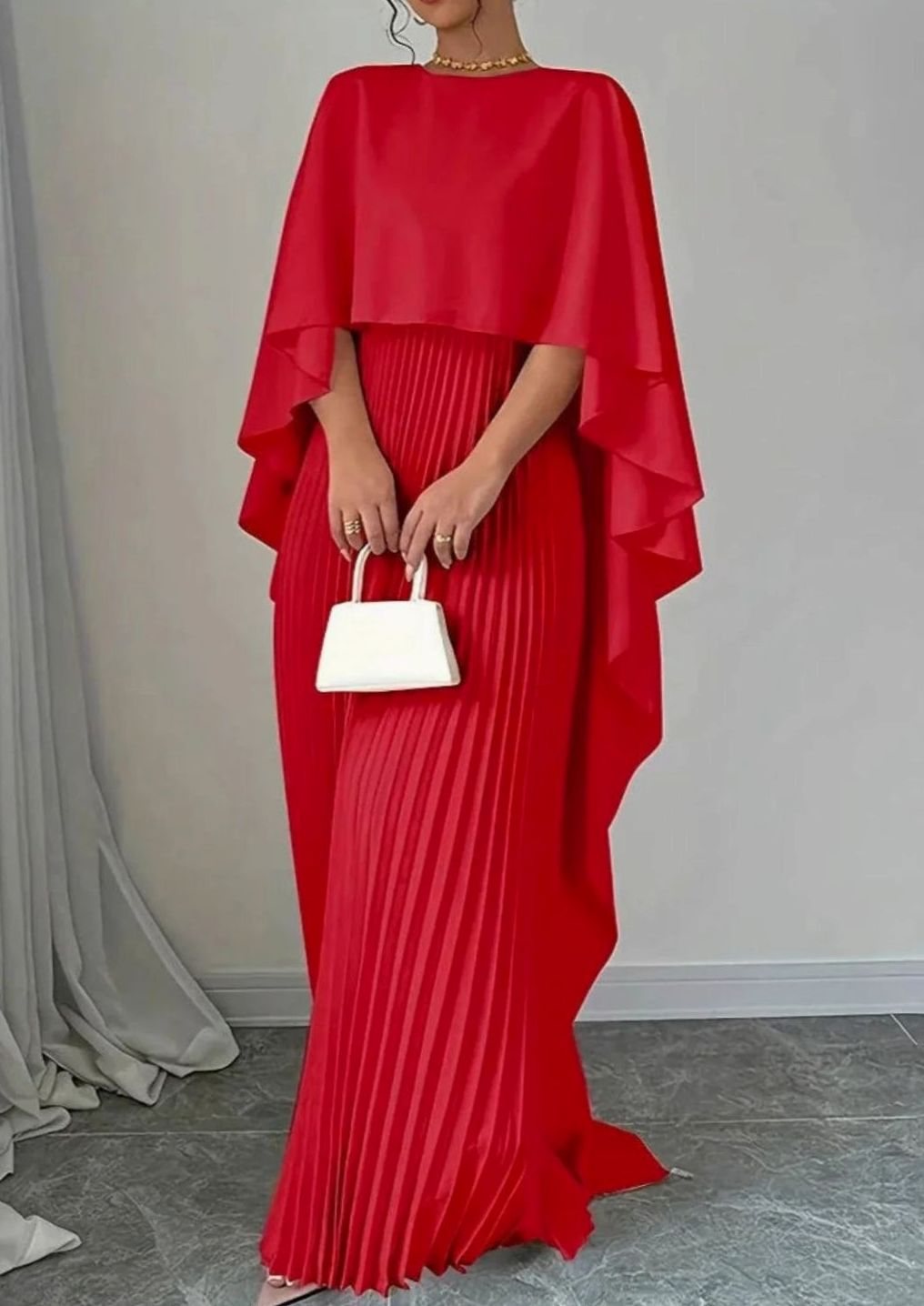 Womens Formal Long Sleeve Batwing Cape Maxi Dress Chiffon 3