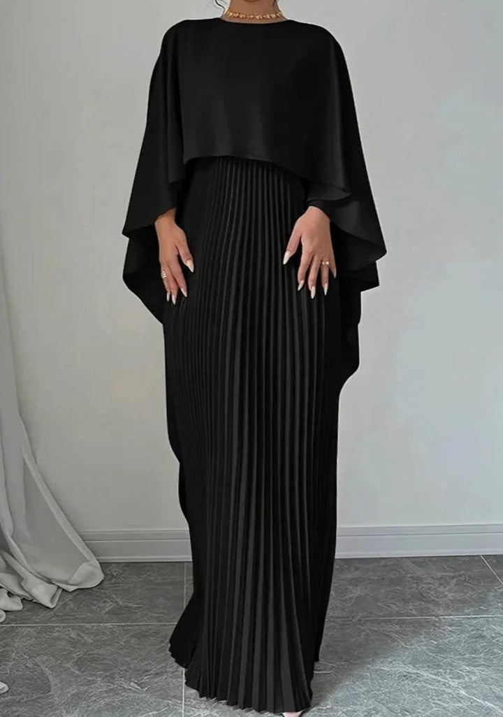 Womens Formal Long Sleeve Batwing Cape Maxi Dress Chiffon 4