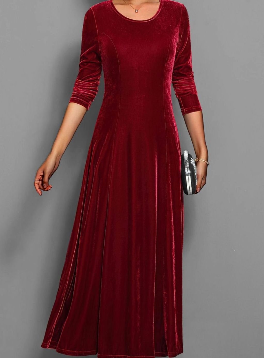 Womens Formal Long Sleeve Maxi Dress Velvet A-Line 0