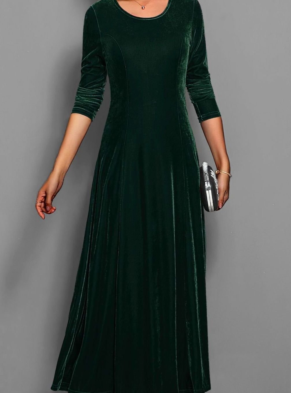 Womens Formal Long Sleeve Maxi Dress Velvet A-Line 1