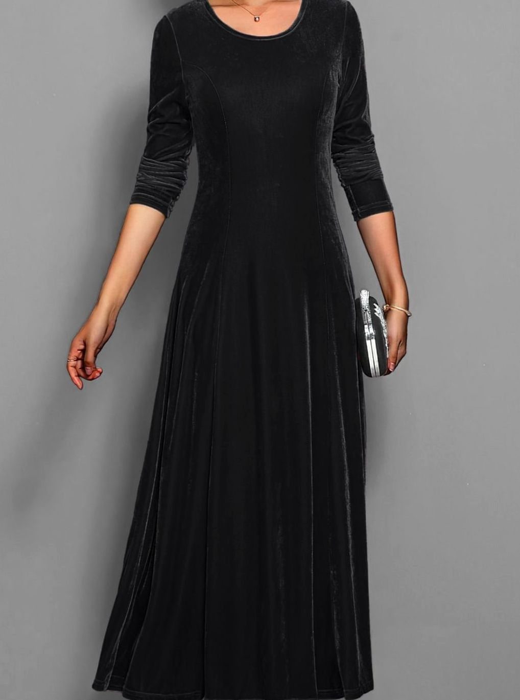Womens Formal Long Sleeve Maxi Dress Velvet A-Line 3