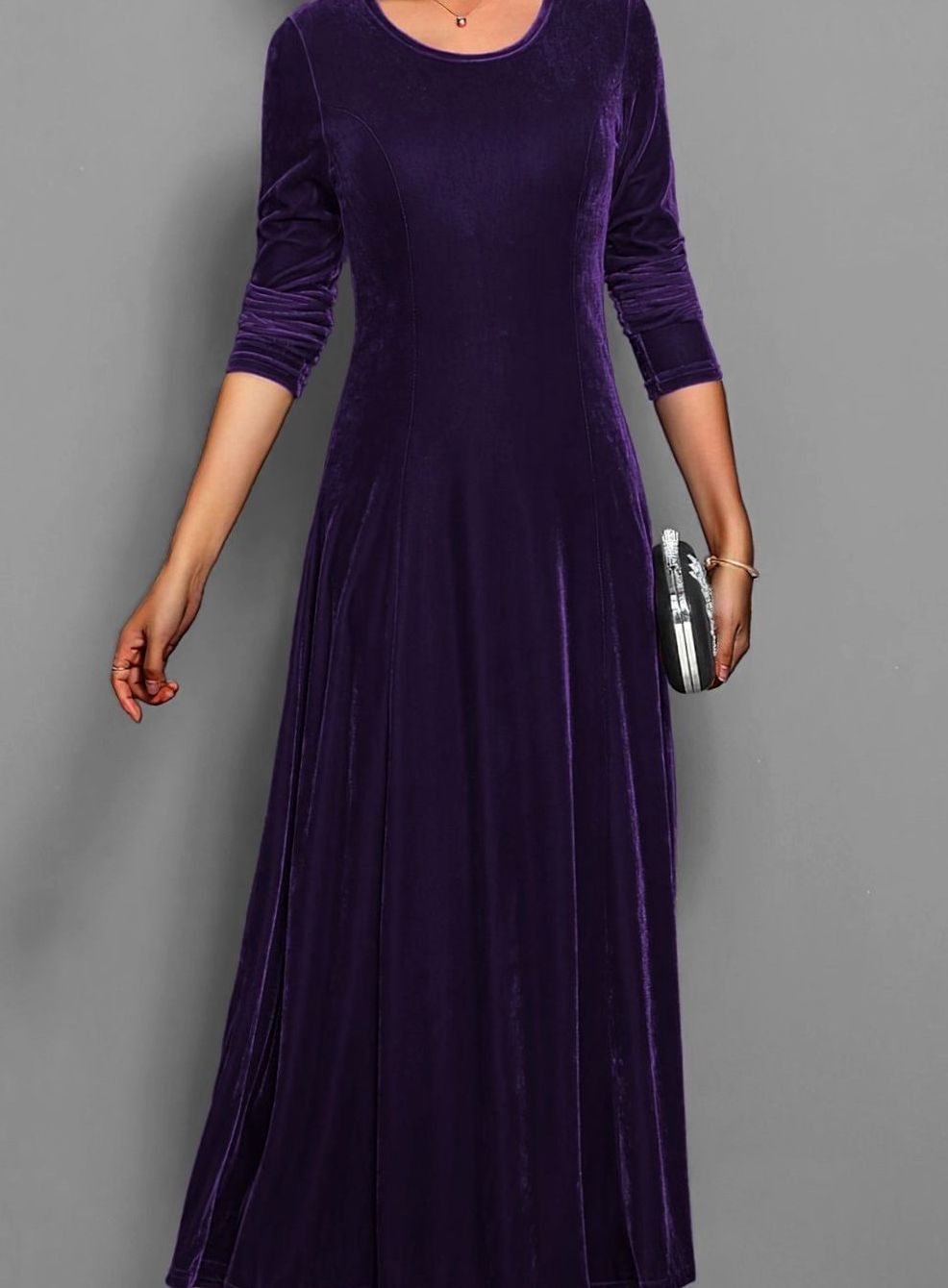 Womens Formal Long Sleeve Maxi Dress Velvet A-Line 5